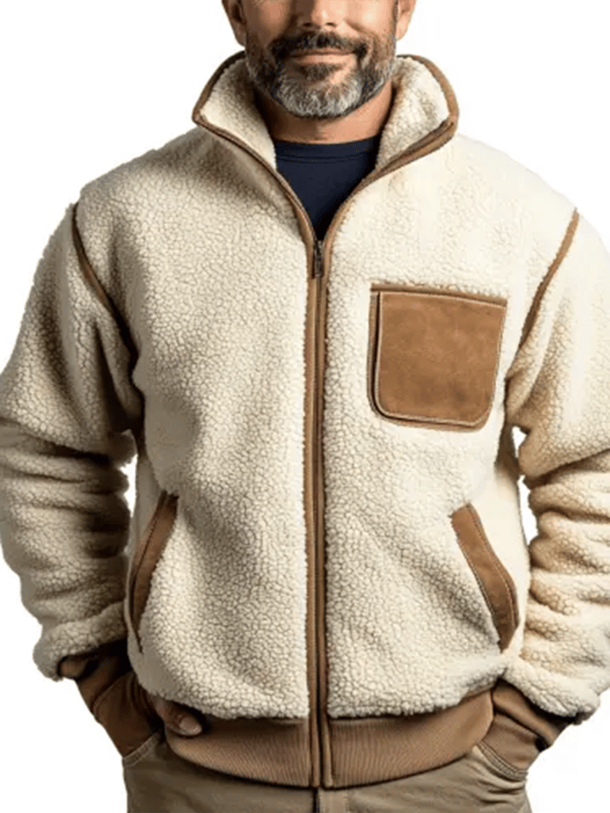 Men's Vintage Fleece Suede Pocket Stand Collar Outdoor Jacket