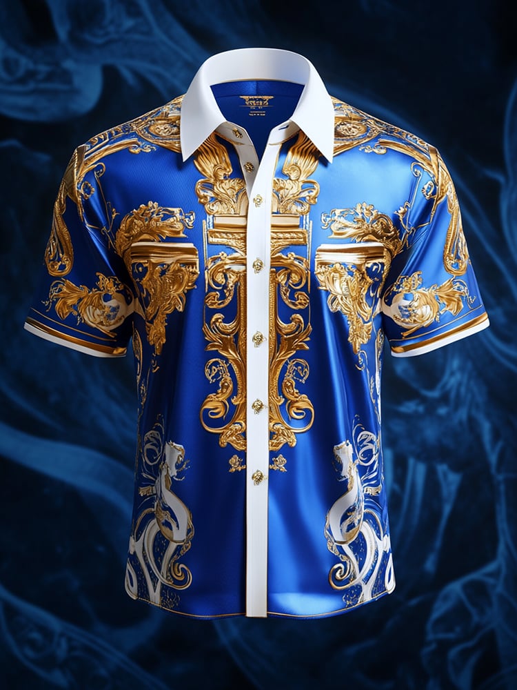 Men's Satin Luxe Print Short Sleeve Button Shirt