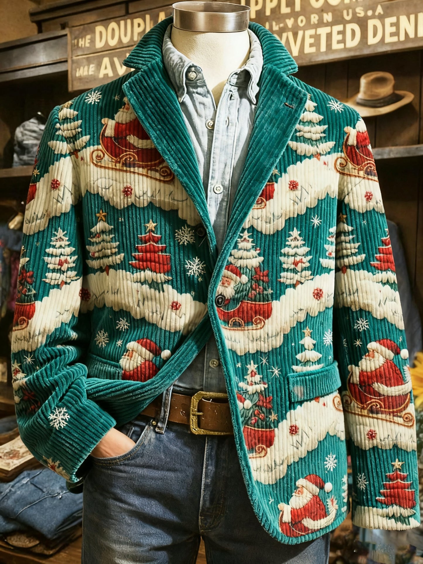 Men's Vintage Christmas Print Casual Jacket