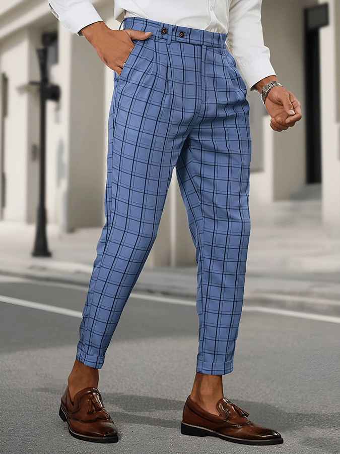 Men's Fashionable Plaid Design Business Casual Pants