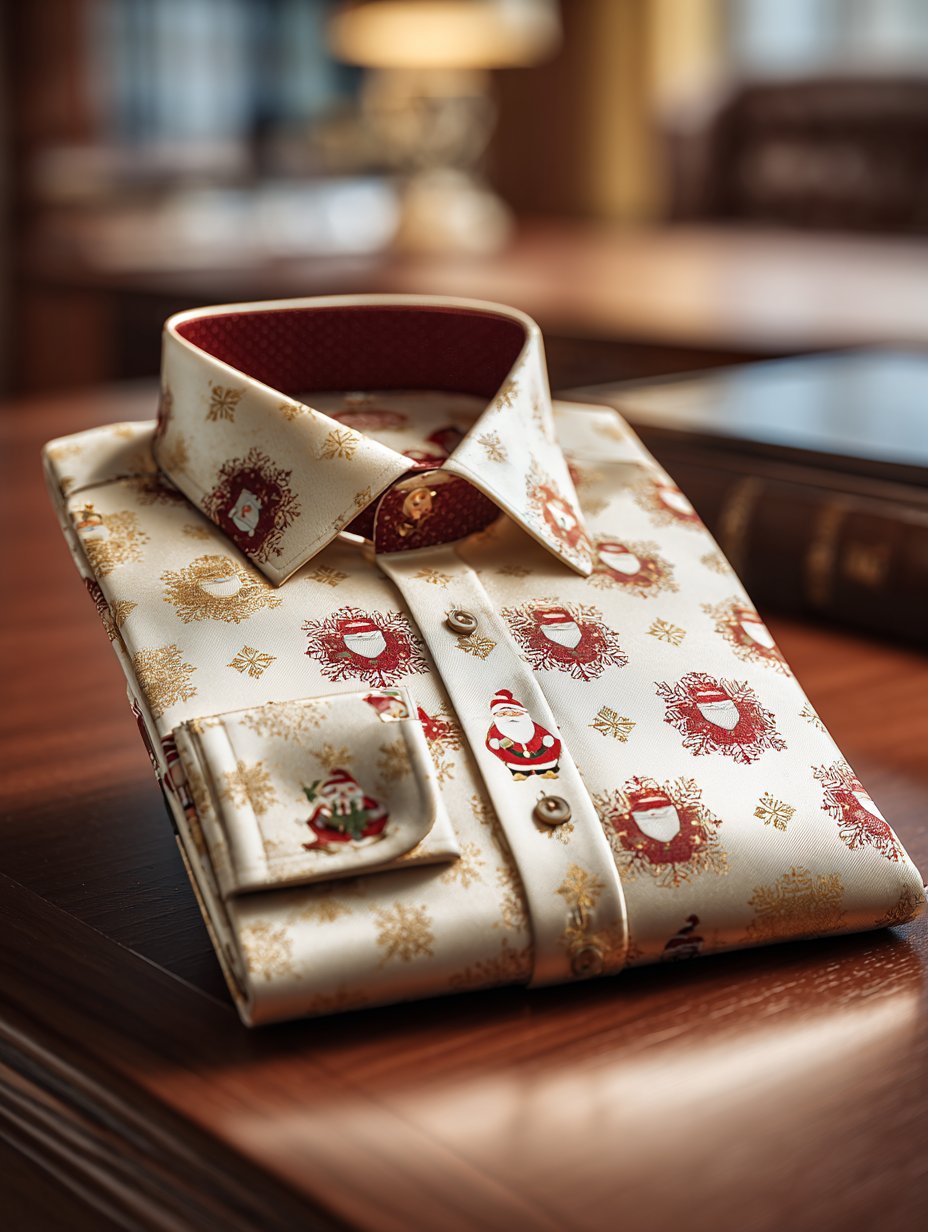 Men's Business Retro New Year Christmas Print Long Sleeve Shirt