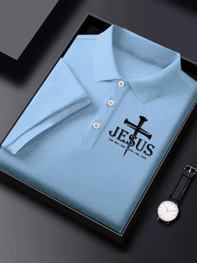 Men'S Jesus The Way The Truth The Life Print Short Sleeve Polo Shirt
