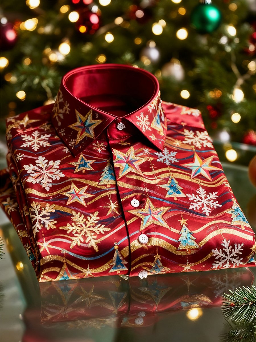Men's Christmas Long Sleeve Button-Down Shirt