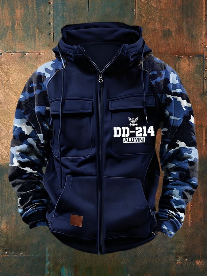 Men's Vintage Veteran Print Multi-Pocket Jacket