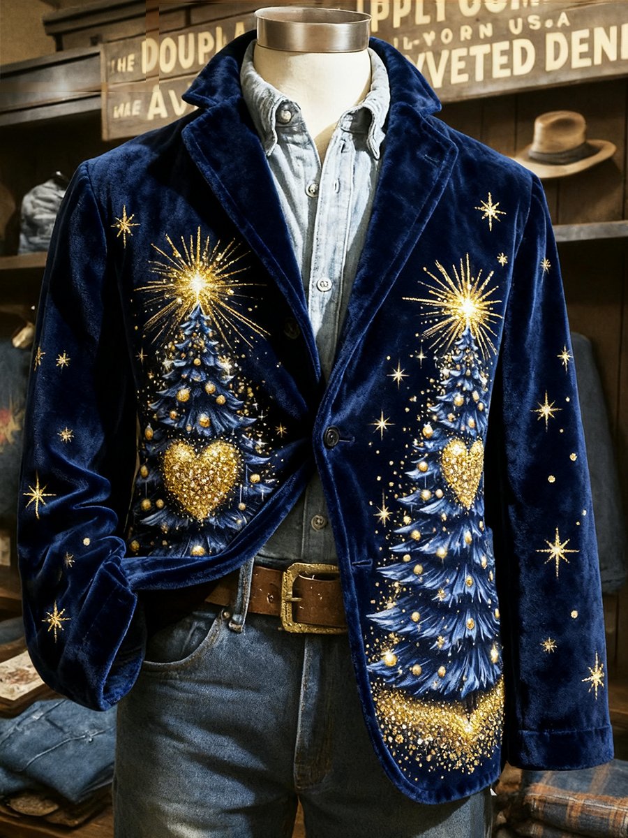 Men's Corduroy Heart Christmas Tree Lapel Suit Jacket