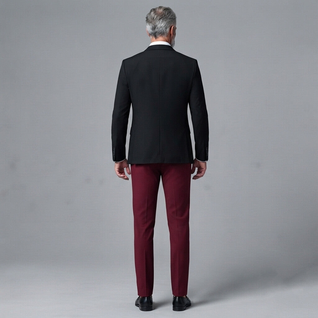 Men's Business Contrast Peak Lapel Blazer & Asymmetric Button Shawl Lapel Vest & Pants 3Pcs Suit