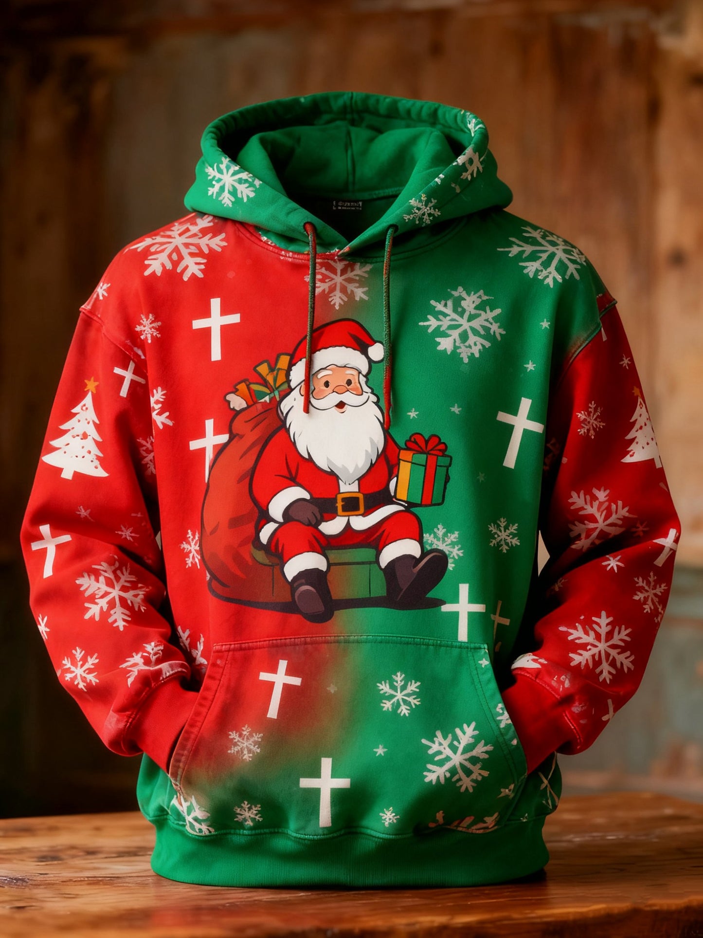 Men's Retro Casual Party Santa Claus Print Hoodie
