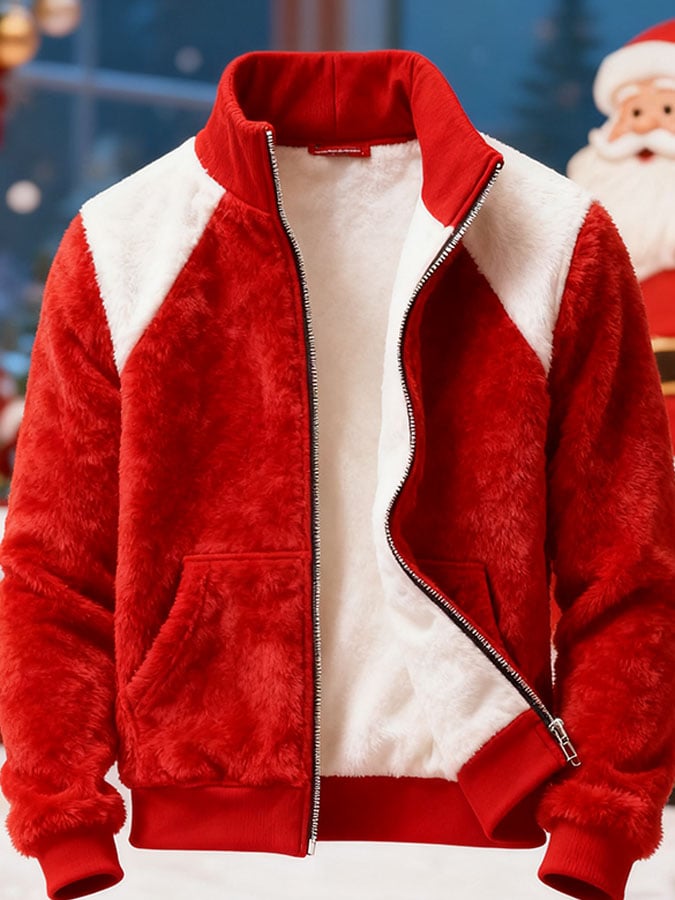 Men's Casual Fleece Stand Collar Jacket