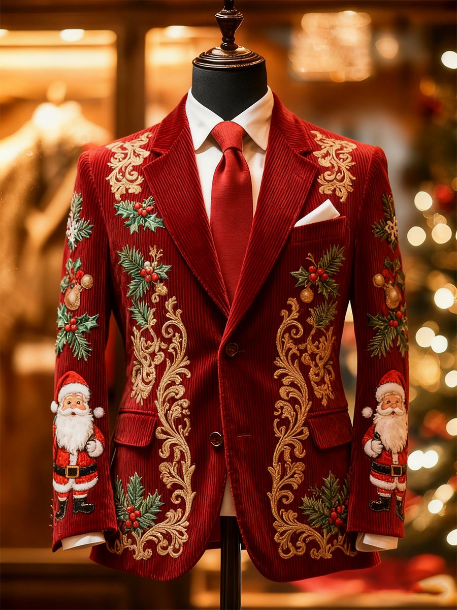 Men's Corduroy Santa Claus Lapel Suit Jacket