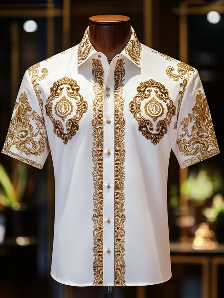 Men's Satin Luxe Print Short Sleeve Button Shirt