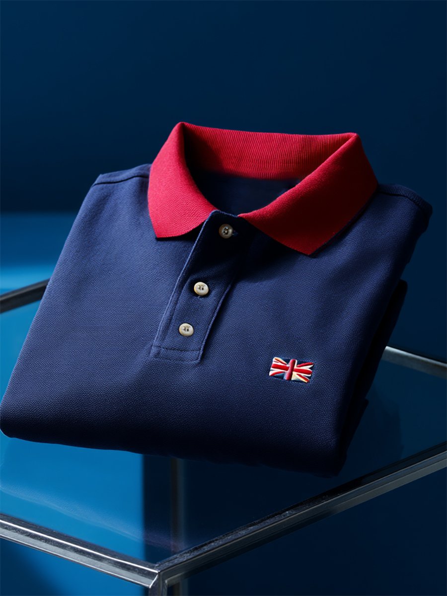Men's Business Casual Union Jack Button Short Sleeve Polo Shirt