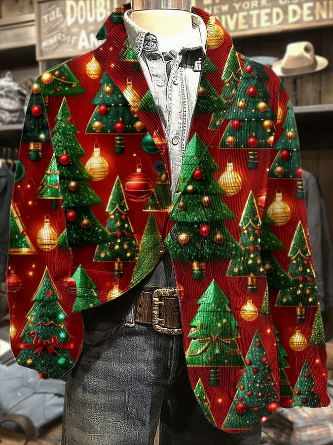 Men's Retro Christmas Tree Print Casual Blazer