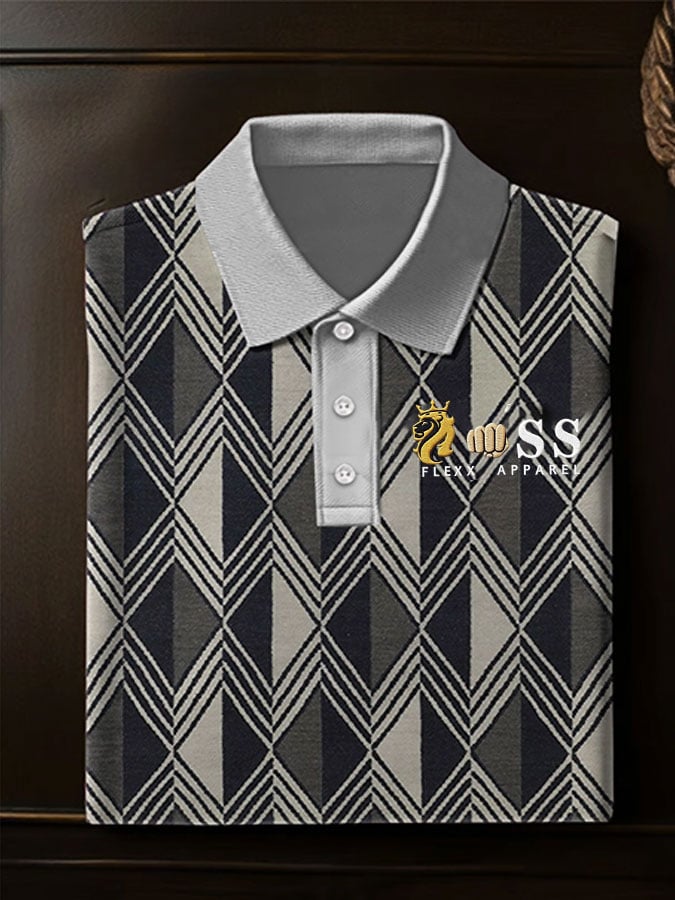 Men's Stylish Business Style Letter Check Casual POLO Shirt