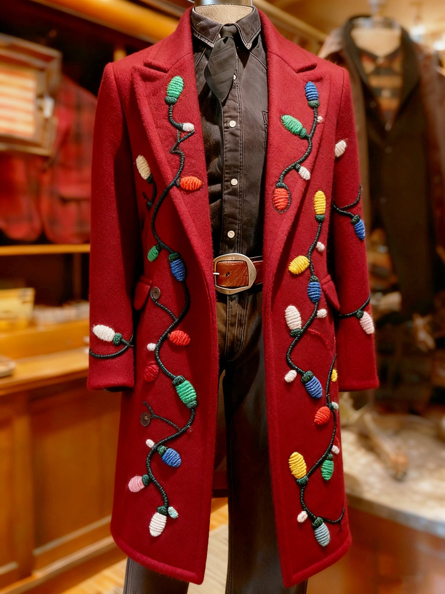 Men's Business Christmas LightsLong Wool Coat