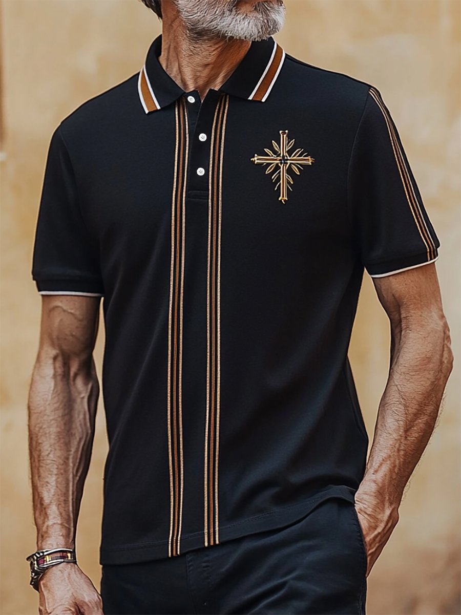 Men's Business Casual Faith Button Short Sleeve Polo Shirt