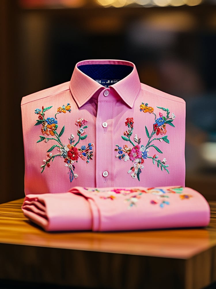 Men's Business Casual Floral Lapel Short Sleeve Shirt
