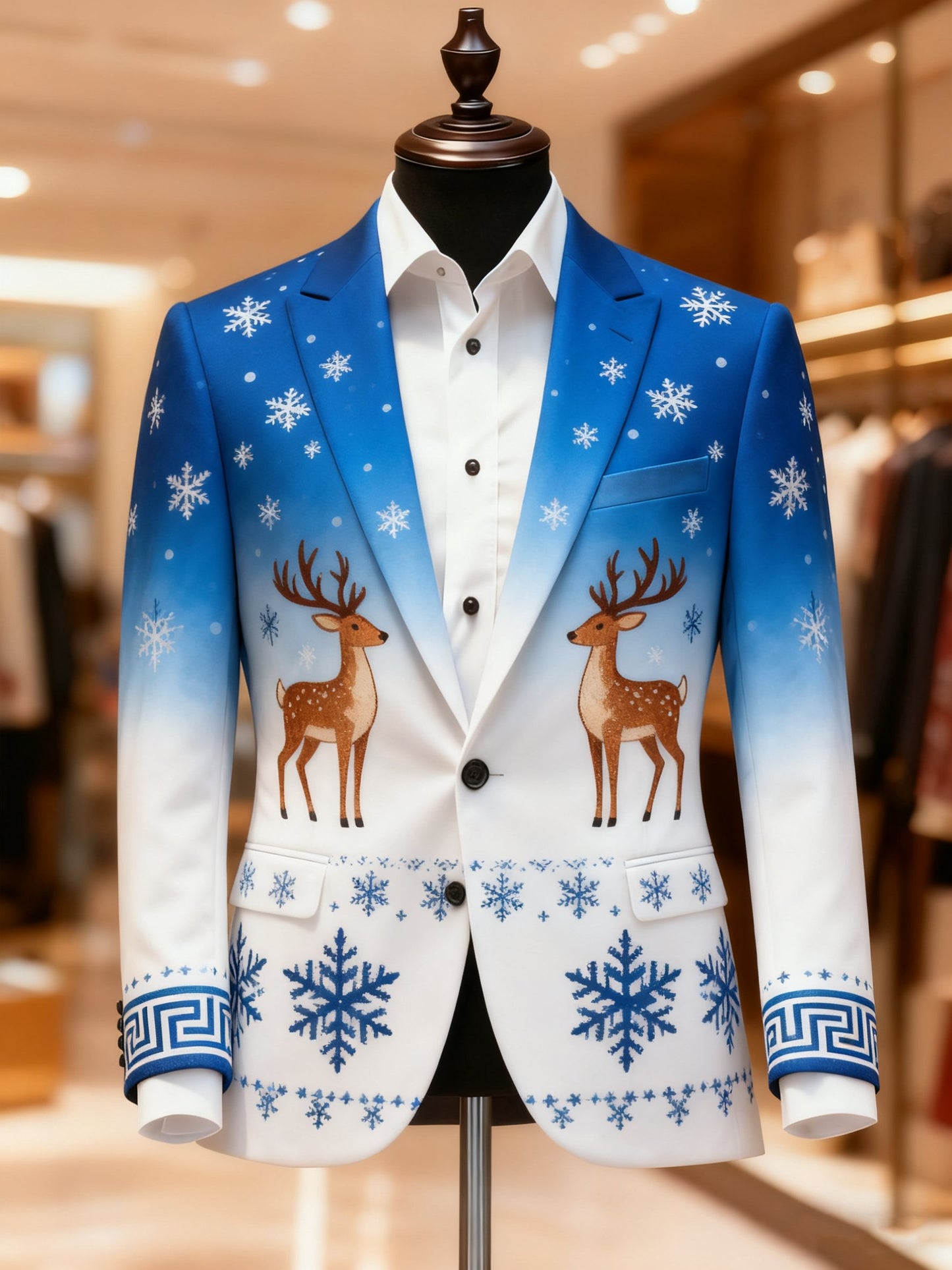 Men's Christmas Reindeer Snowflake Casual Print Notch Lapel Blazers