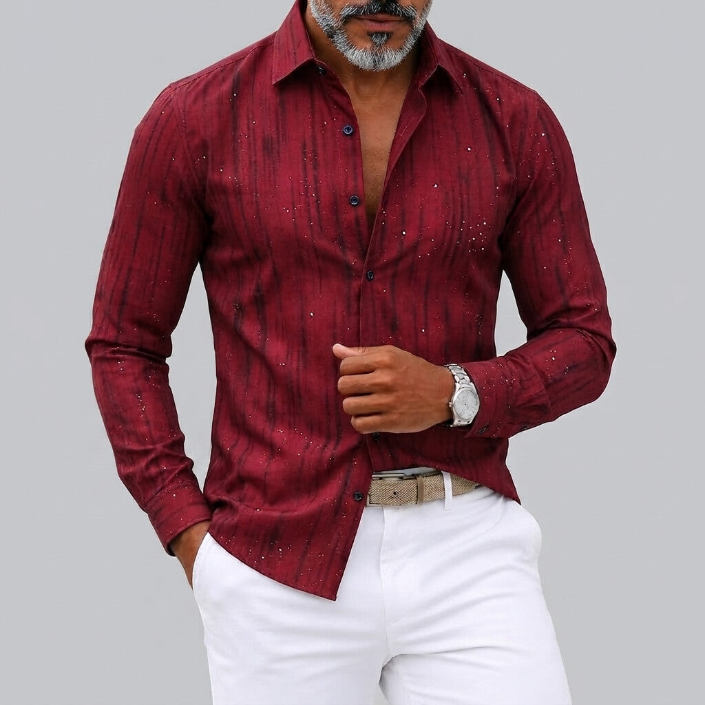 Men's Abstract Stripe Print Turndown Collar Slim Fit Long Sleeve Shirt