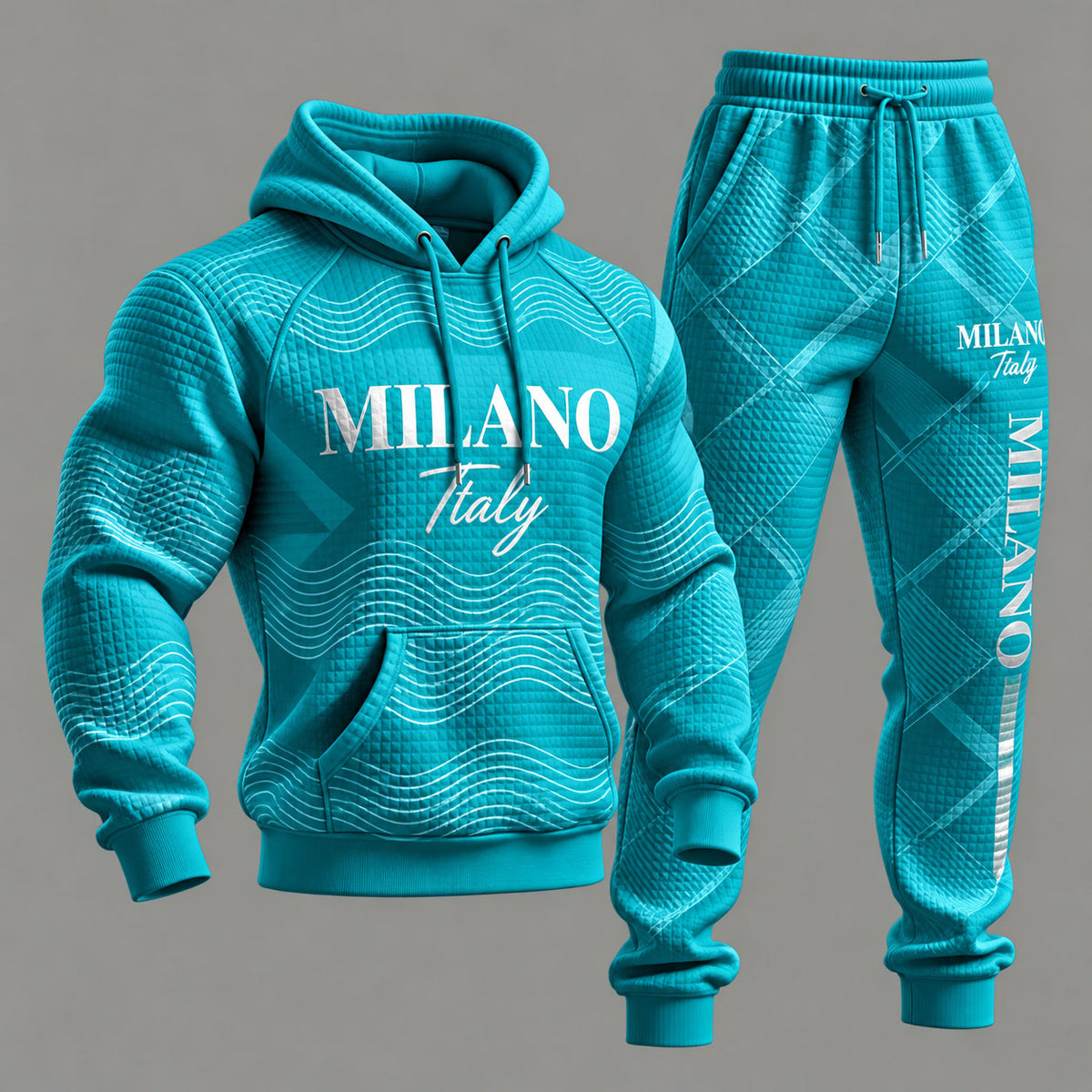 Men's Blue Hooded Sweatshirt and Sweatpants Set