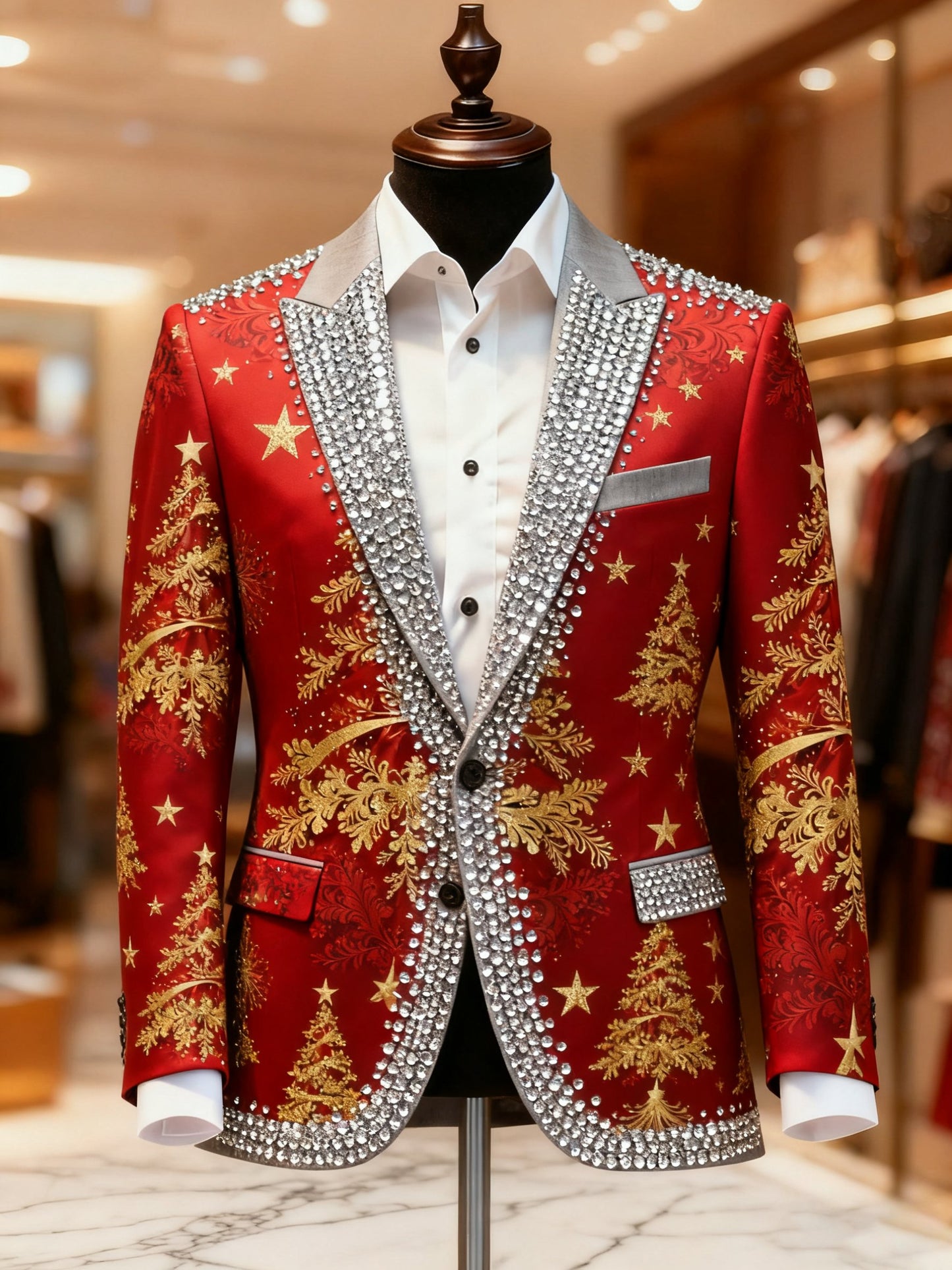 Men's Christmas Casual Print Large Pocket Blazers