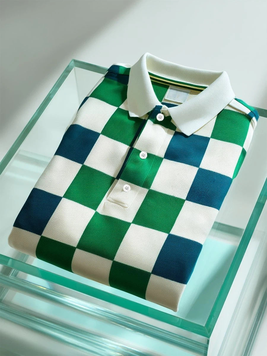 Men's Business Casual Geometric Art Button Short Sleeve Polo Shirt