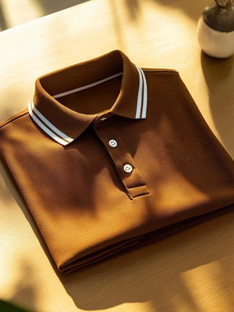 Men's Business Casual Logo Button Short Sleeve Polo Shirt