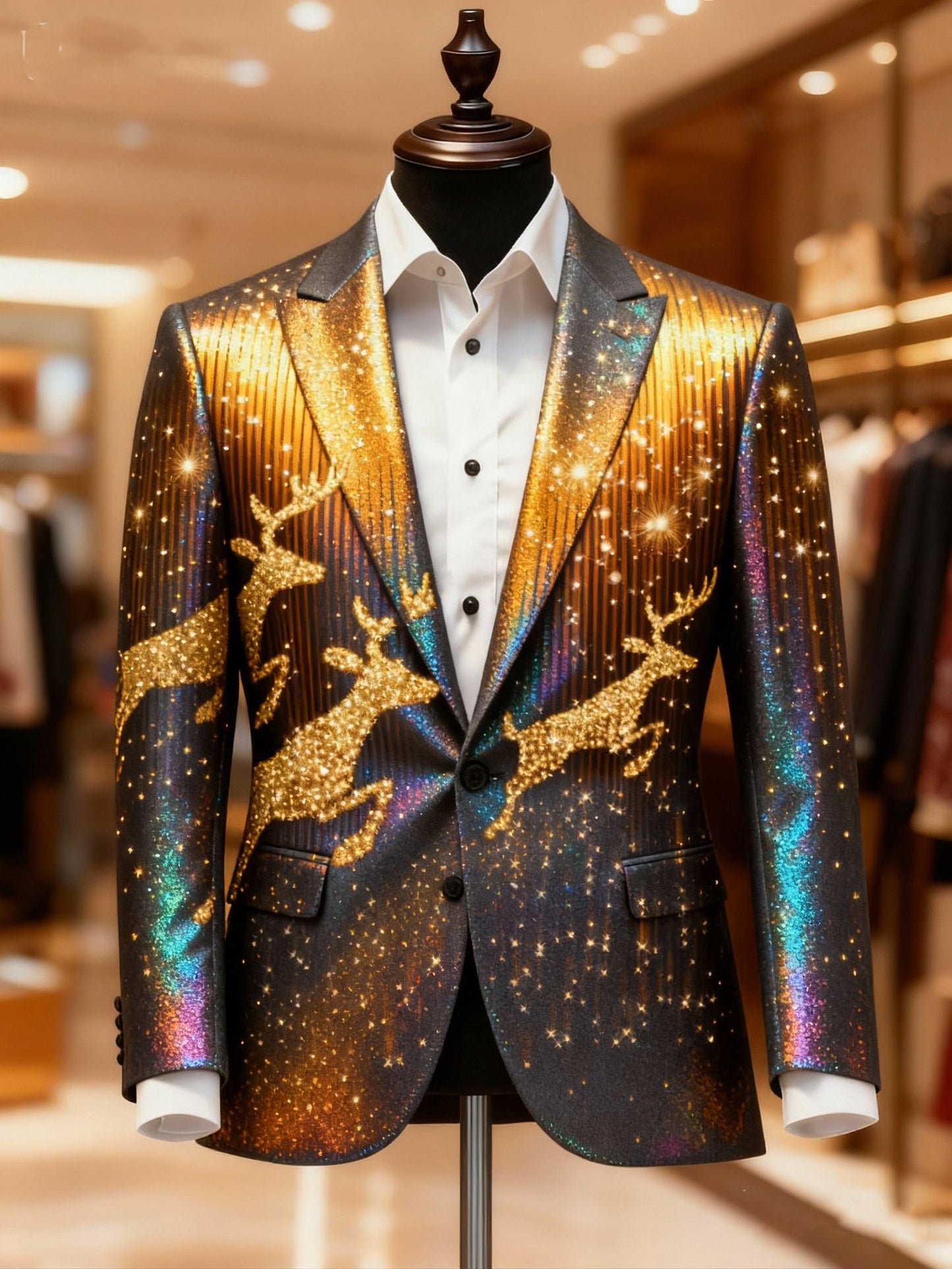 Men's Business Casual Large Pocket Vintage Christmas Pearlescent Print Blazers