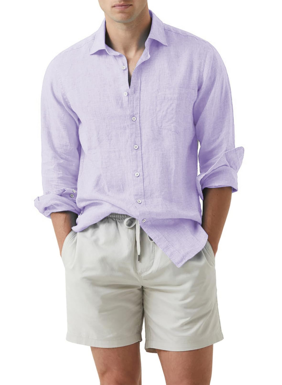 JMIERR Men's Cotton Linen Casual Stylish Button Down Shirt Long Sleeve Dress Shirts