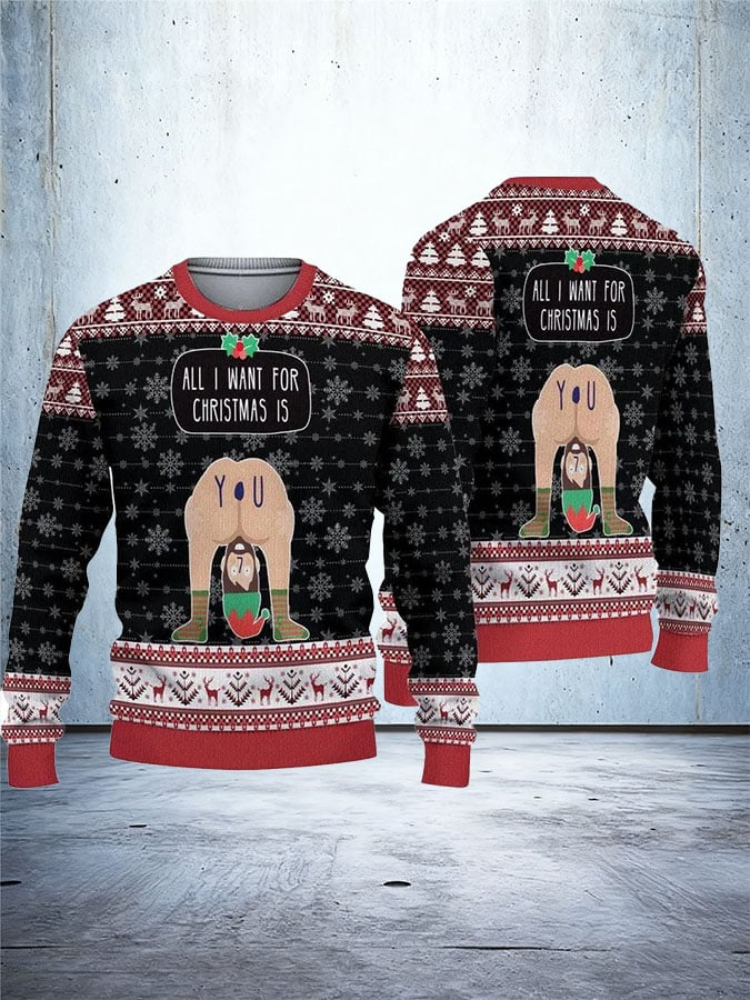 Men's Retro All I Want For Christmas Is You Ugly Christmas Sweater Printed Sweatshirt