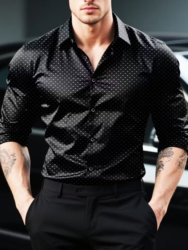 Men's Street Style Business Casual Printed Long Sleeve Shirt