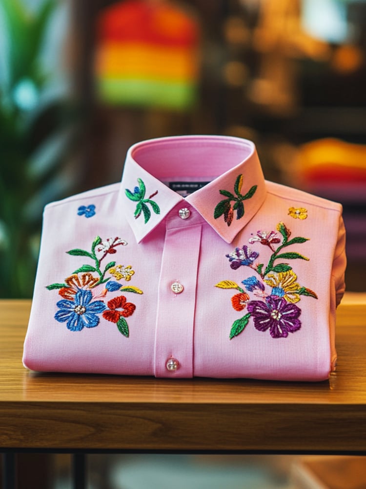 Men's Business Casual Floral Lapel Short Sleeve Shirt