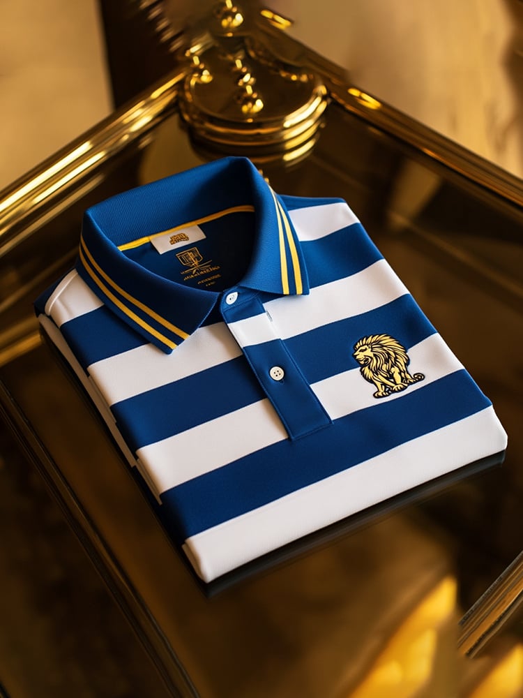 Men's Classic Business Check Logo Button Short Sleeve Polo Shirt