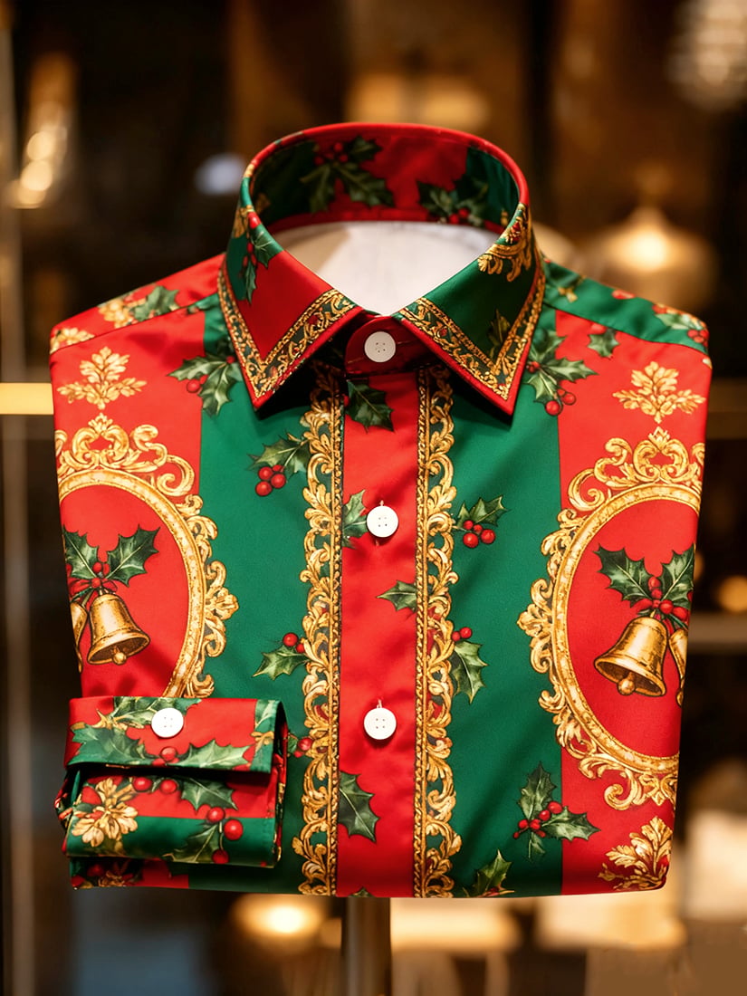 Men's Christmas Holiday Button-Down Long Sleeve Shirt