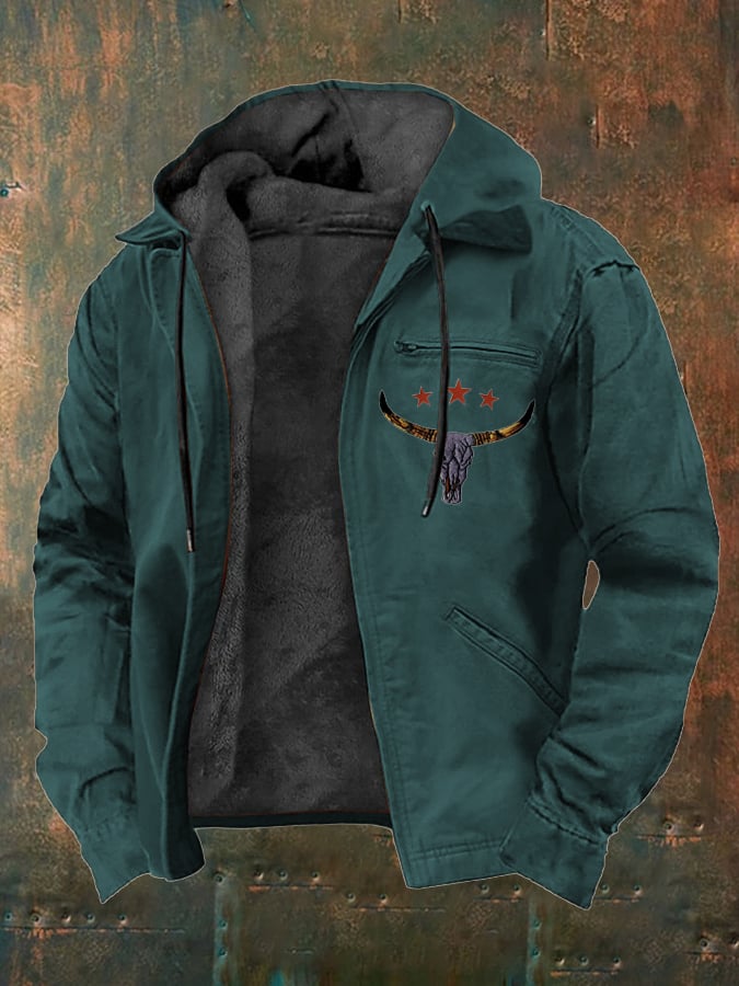 Men's Western Style Vintage Yak Plush Multi-Pocket Jacket