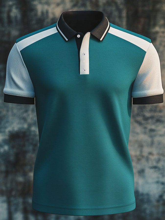 Men'S Casual Classic Contrast Color Print Business Short-Sleeved Polo Shirt