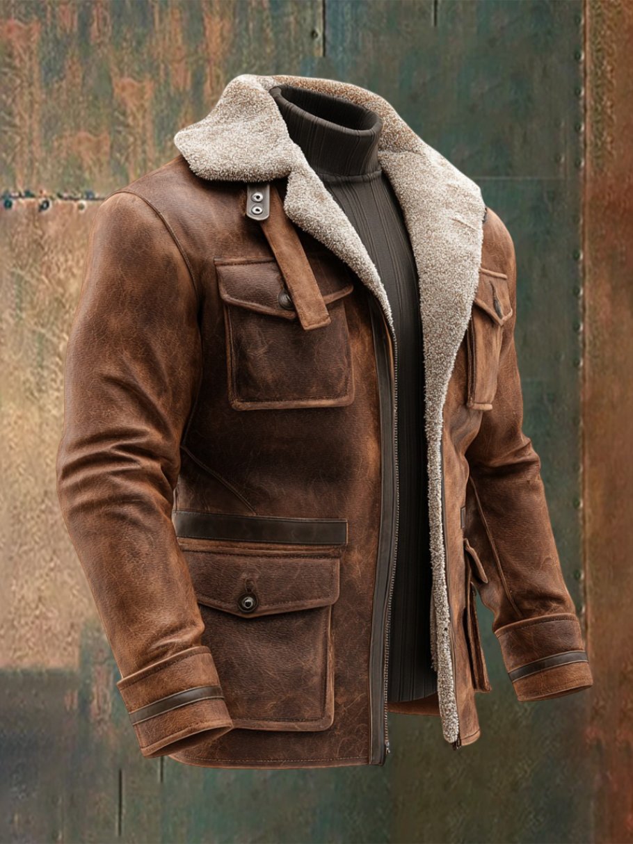 Men's Retro Brown Casual Long Sleeve Jacket