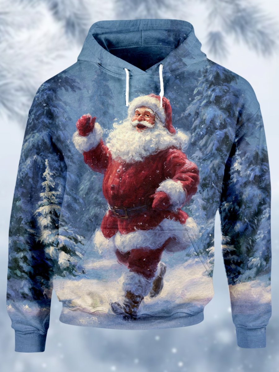 Men's Retro Christmas American Flag Fleece Hoodie
