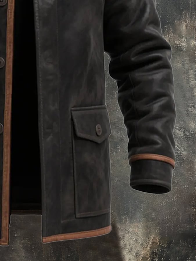 Men's Vintage Warm Suede Stitching Fur Lapel Western Jacket