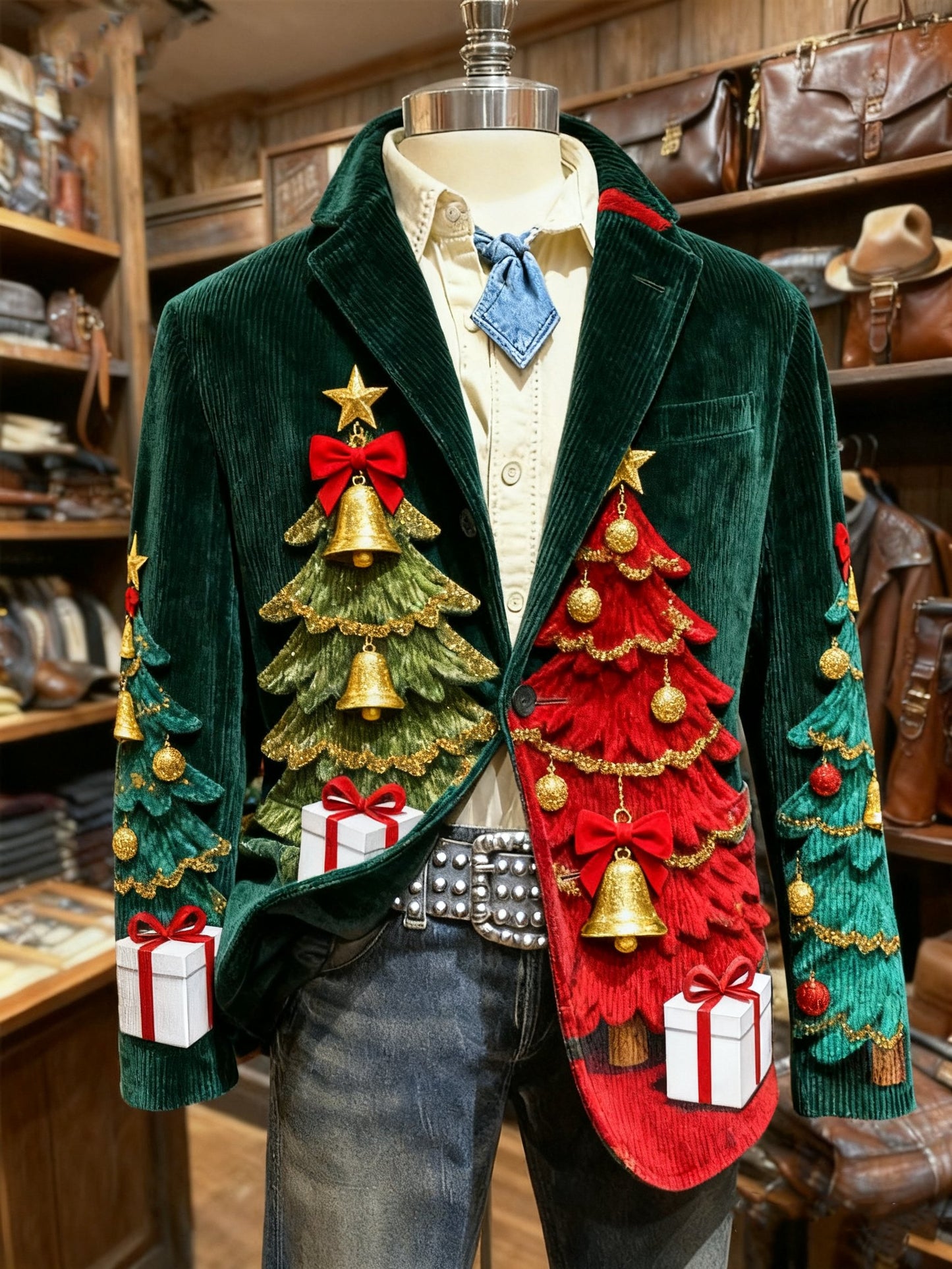 Men's Vintage Christmas Tree Print Casual Jacket