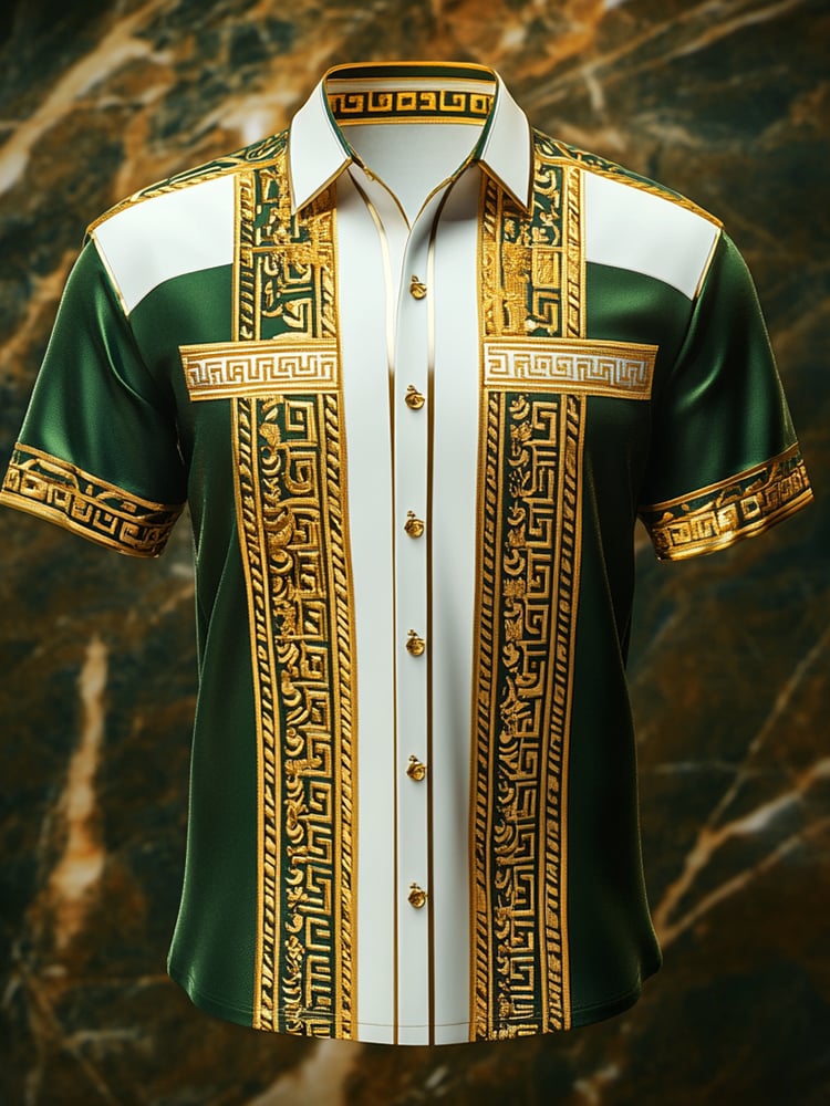 Men's Satin Luxe Print Short Sleeve Button Shirt