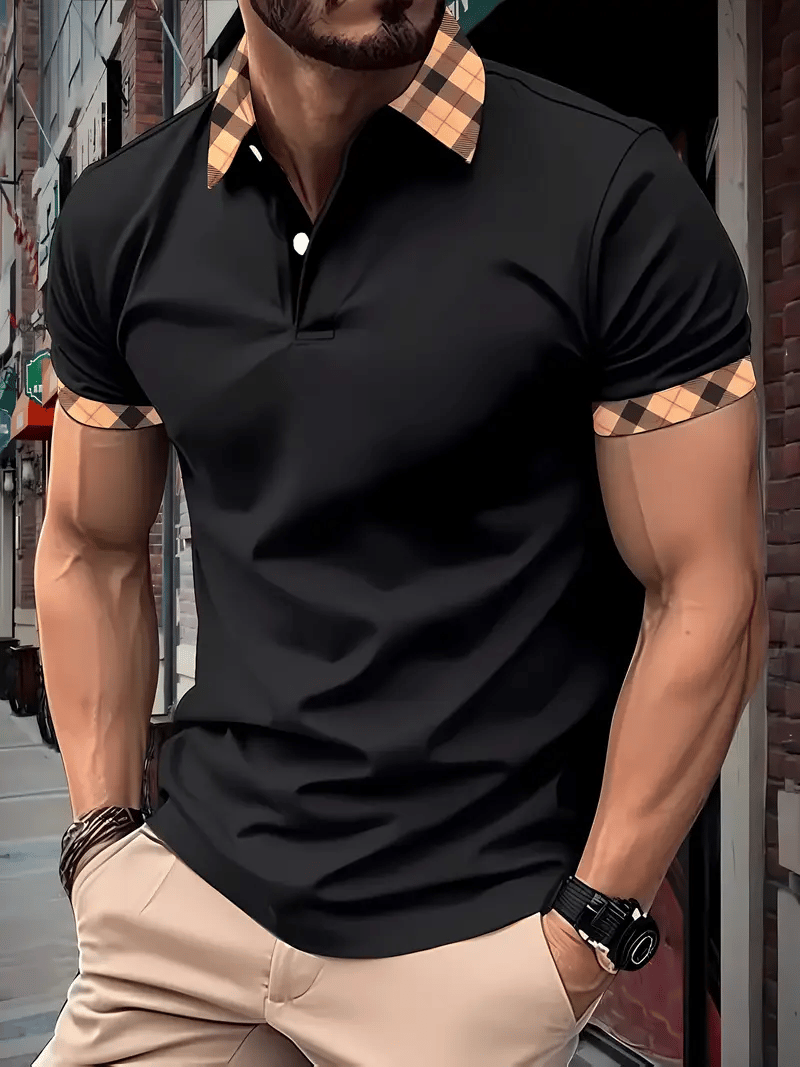 Men's Classic Business Logo Button Short Sleeve Polo Shirt