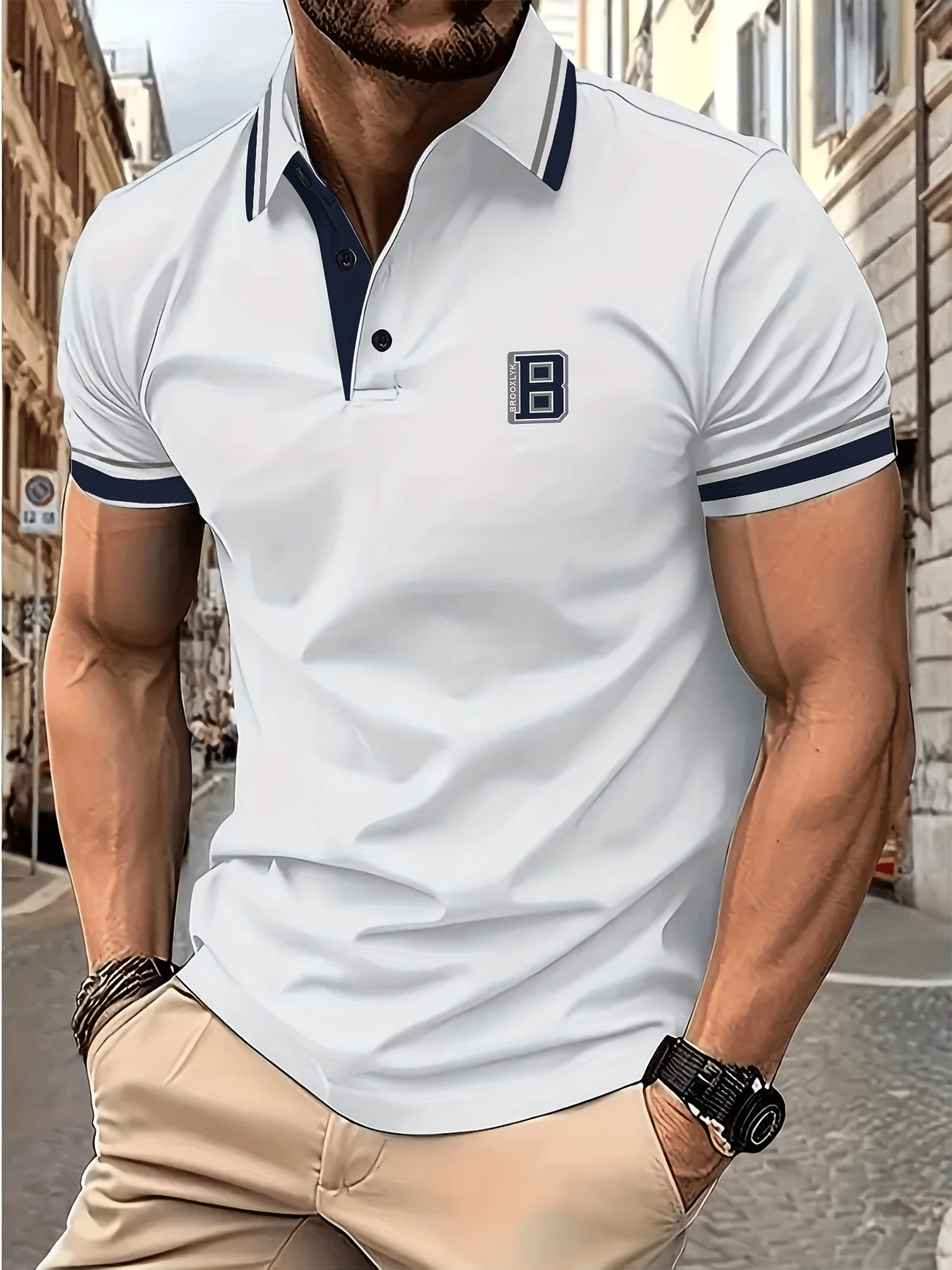 Men's Business Logo Button-Down Short Sleeve Polo Shirt