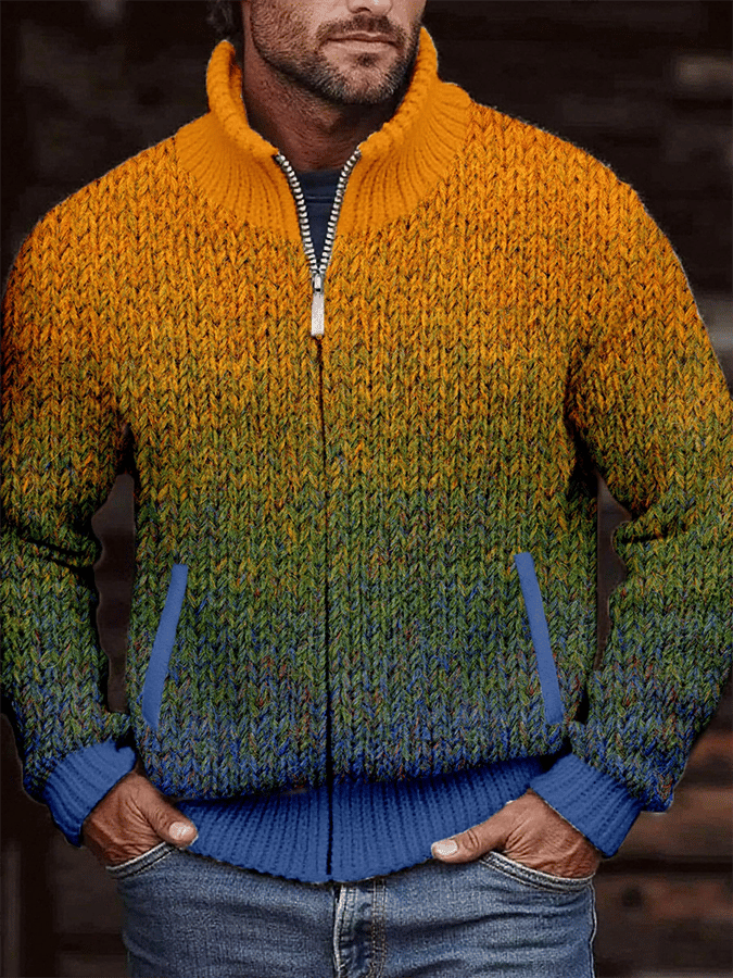Men's Vintage Gradient Knitted Jacquard Zip Cozy Jacket