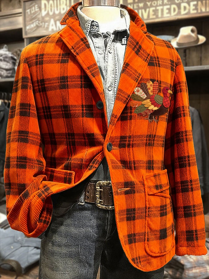 Men's Thanksgiving Retro Plaid Print Casual Jacket
