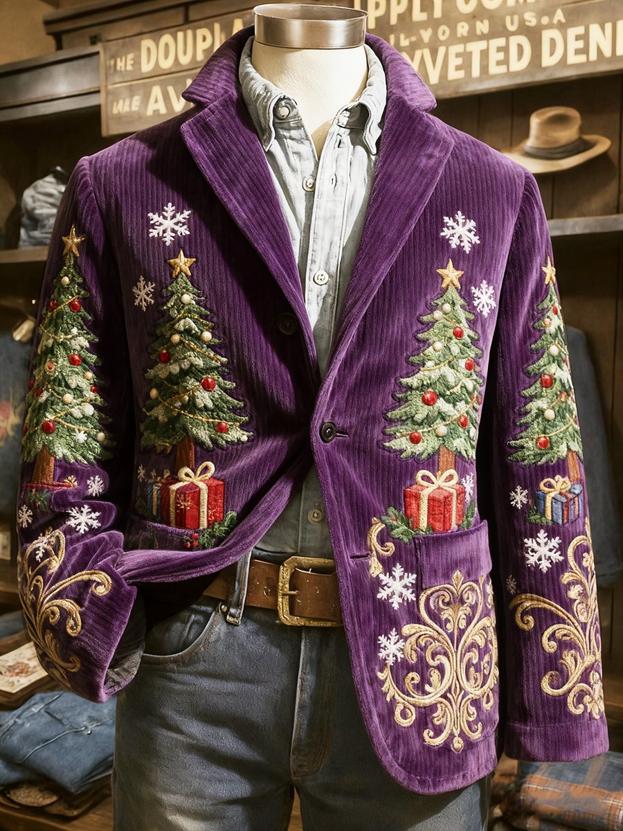 Men's Corduroy Christmas Gift Lapel Suit Jacket