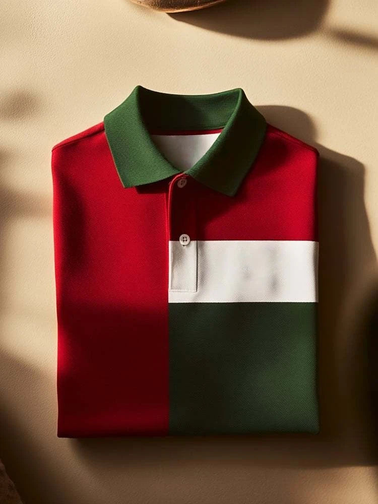 Men's Classic Business Check Logo Button Short Sleeve Polo Shirt