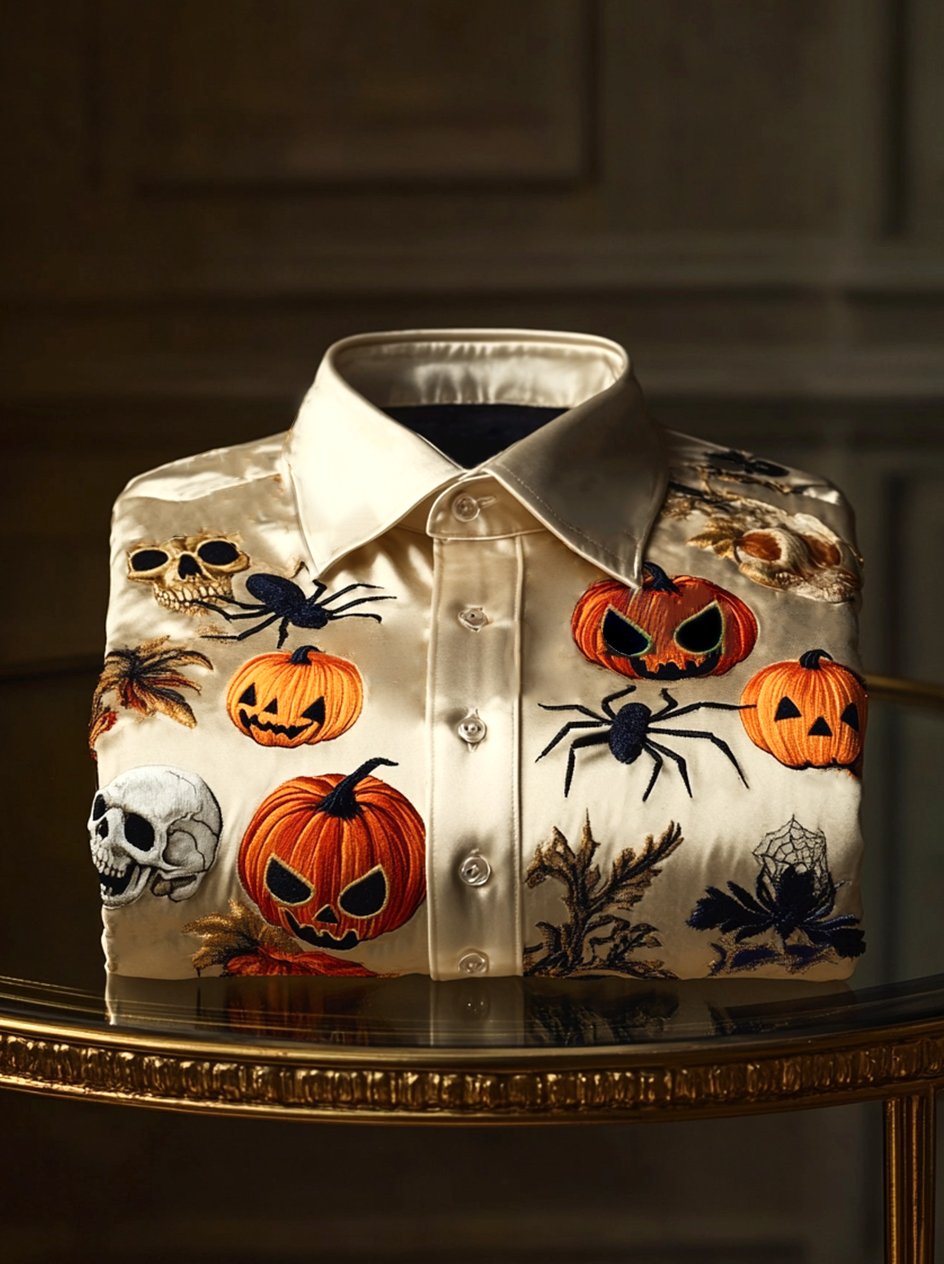 Men's Satin Halloween Luxe Long Sleeve Button-Down Shirt