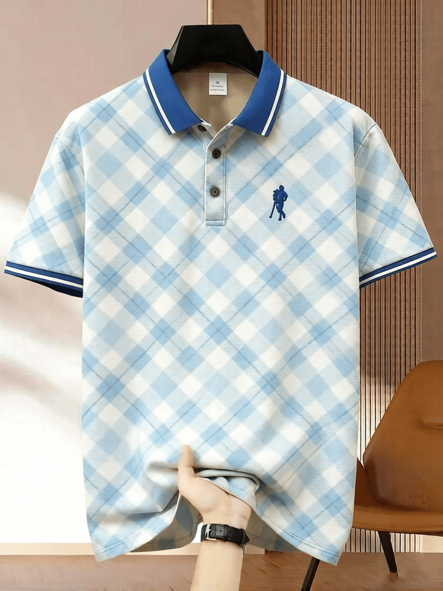 Men's Business Colorblock Plaid Print Polo Shirt