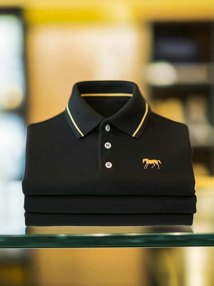 Men's Business Casual Logo Horse Button Short Sleeve Polo Shirt