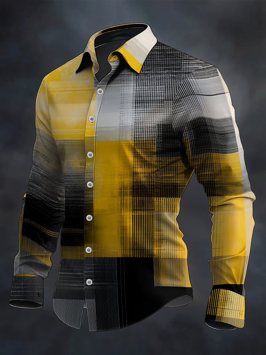 Men's Retro Casual Geometric Art Long Sleeve Shirt
